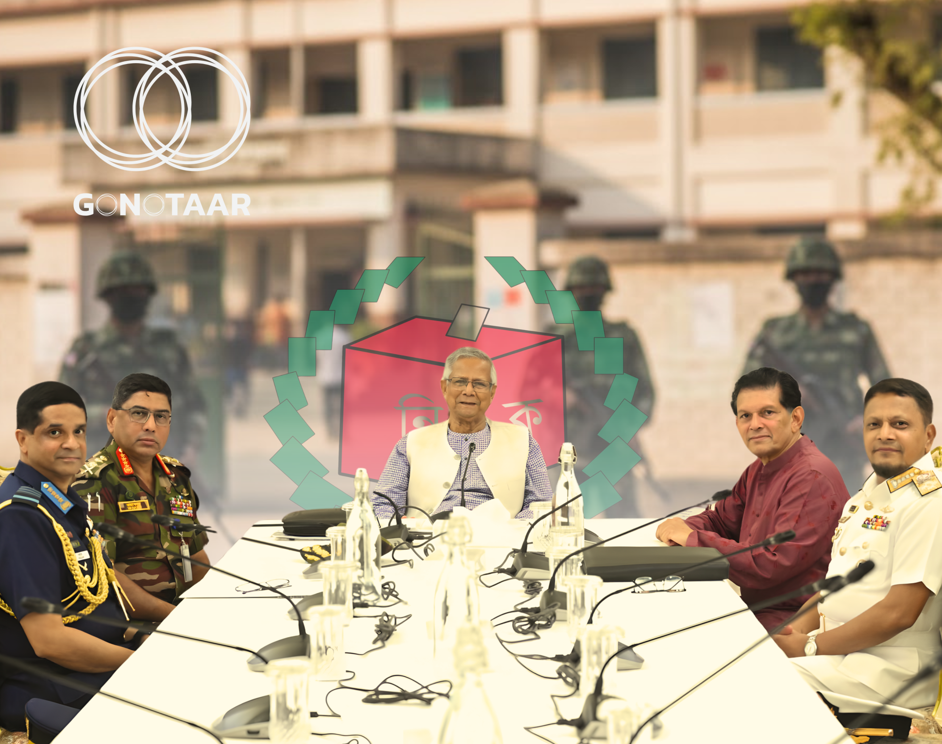 Chief Adviser Muhammad Yunus, General Waker-Uz-Zaman, Admiral M Nazmul Hassan, Air Chief Marshal Hasan Mahmood Khan
